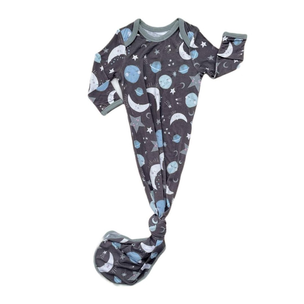 Little Sleepies Bamboo Blue to the Moon and Back Knotted infant gown